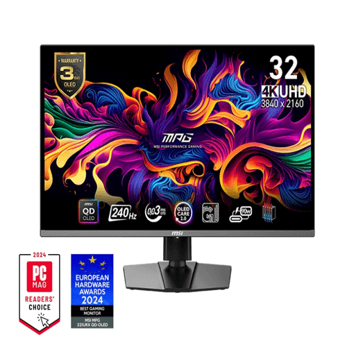 MSI MAG 321URX 32 Inch QD-OLED UHD (3840x2160) 240Hz 0.03ms AMD FreeSync Premium Pro Compatible Frameless Gaming Monitor ( 3 YEARS WARRANTY )